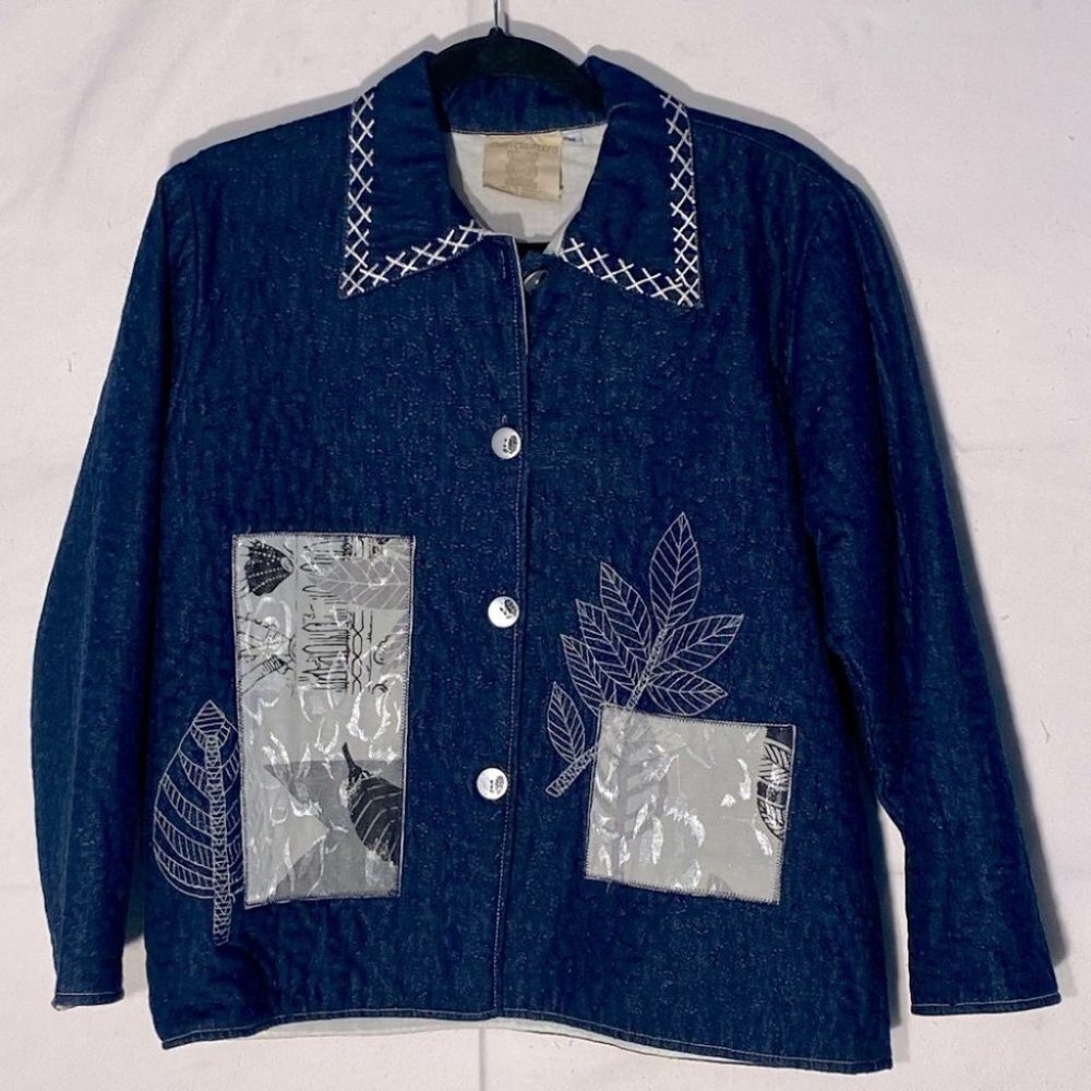 Vintage 90s Asian Creations Quilted Denim Jacket M Cottagecore Countrycore Boho